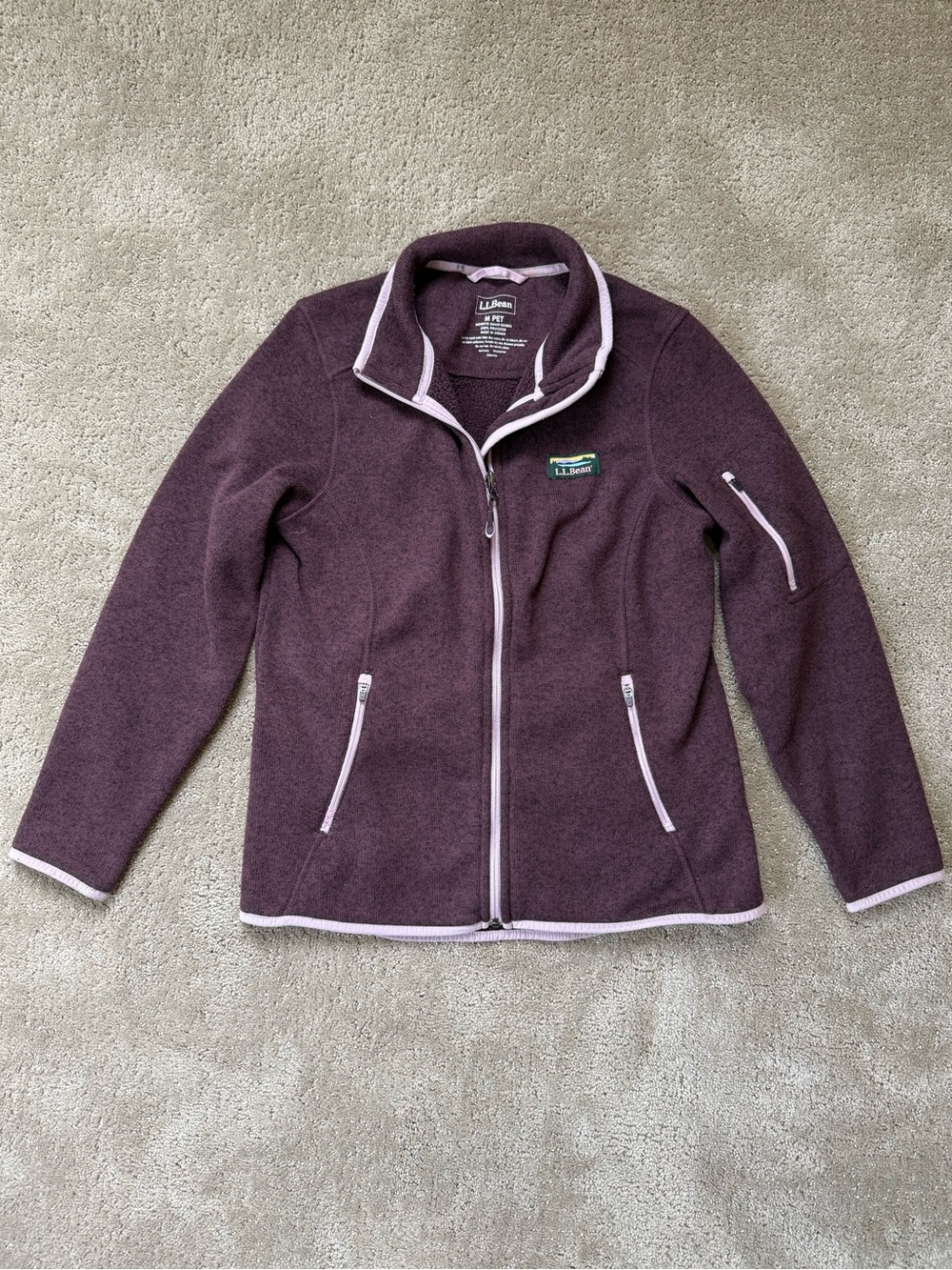 L.L.Bean Plum Granola Girl Sweater Fleece Full-Zip Jacket with Lavender Trim